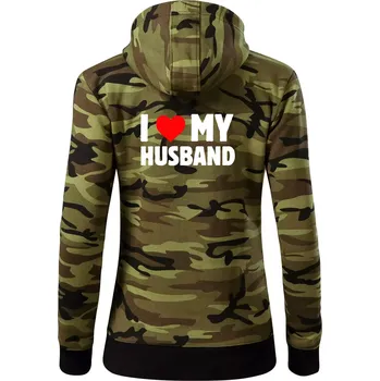 Dámská mikina I love my husband - Dámská mikina trendy zipper s kapucí - S ( Zelený maskáč )