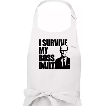 Kuchyňská zástěra I survive my boss daily - Pánská zástěra na vaření - Univerzální velikost ( Bílá )