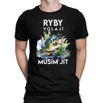 Žertovný předmět Ryby volají, musím jít - verze 3 - pánské tričko s potiskem- Tričkový.cz