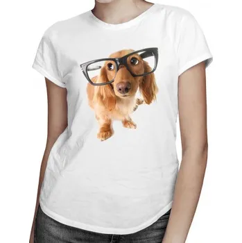 Žertovný předmět Štěně s brýlemi - dámské tričko s potiskem- Tričkový.cz