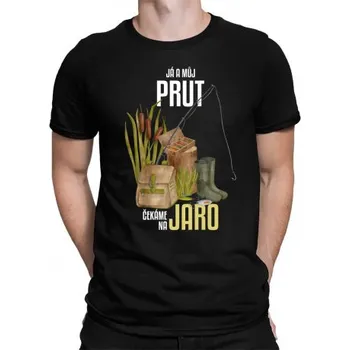 Žertovný předmět Já a můj prut čekáme na jaro - pánské tričko s potiskem- Tričkový.cz