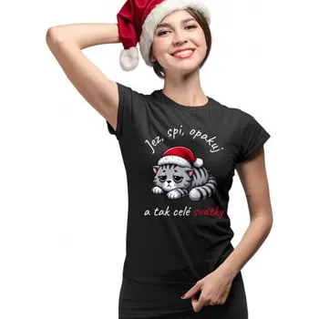 Žertovný předmět Jez, spi, opakuj a tak celé svátky - dámské tričko s potiskem- Tričkový.cz