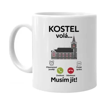 Žertovný předmět Kostel volá, musím jít - hrnek s potiskem- Tričkový.cz