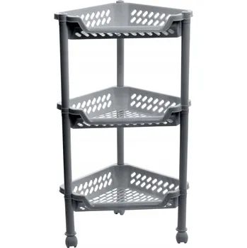 regál Koupelnový regál Plast Team volně stojící šedý 3 police s kolečky