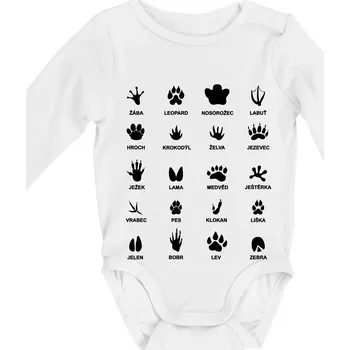 Stopy zvířat - Body kojenecké s dlouhým rukávem - Dlouhý r. do 3 měs ( Bílá )