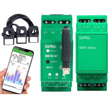 Měřič spotřeby Monitor Spotřeby Energie WiFi Měřicí Transformátory 400A Třífázový 3F SUPLA
