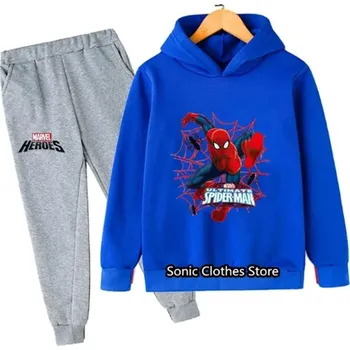 Spiderman Dětská tepláková souprava s potiskem akčního hrdiny - Spidermana (šedé tepláky) Barva: 12 - modrá mikina, Velikost: 160 / 13-14 let