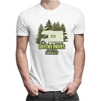 Žertovný předmět Obytný přívěs je můj útěk z reality - pánské tričko s potiskem- Tričkový.cz