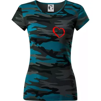 Dámské oblečení Moje srdce bije pro hudbu - srdce malé - Dámské maskáčové triko - M ( Petrolejová maskáč )