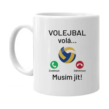 Žertovný předmět Volejbal volá, musím jít - hrnek s potiskem- Tričkový.cz