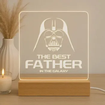 Žertovný předmět The best father in the galaxy - LED lampička s gravírováním- Tričkový.cz