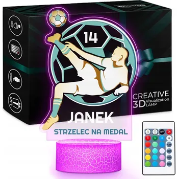 Lampička Noční Lampa LED 3D na Stůl pro Chlapce se Jménem Fotbalový Míč Hráč