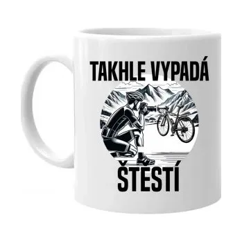 Žertovný předmět Takhle vypadá štěstí - cyklista - hrnek s potiskem- Tričkový.cz