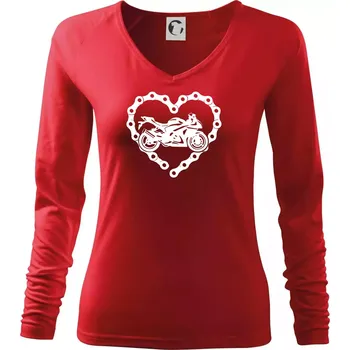 Dámské tričko Moto srdce řetěz - silniční - Triko dámské Elegance - XS ( Červená )