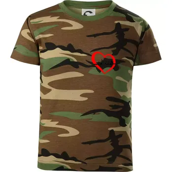 Moje srdce bije pro hudbu - srdce malé - Dětské maskáčové triko - 122 cm/6 let ( Hnědý maskáč )