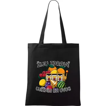 Nákupní taška Casino - Žiju zdravě, ujížím na ovoci - Taška bavlněná - 42 x 38 cm ( Černá )