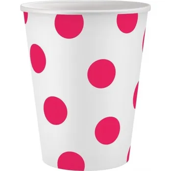 Jednorázové nádobí KELÍMKY NA JEDNO POUŽITÍ BÍLÉ S RŮŽOVÝMI PUNTÍKY K NAROZENINÁM 6 Ks