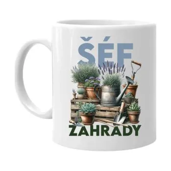 Žertovný předmět Šéf zahrady - hrnek s potiskem- Tričkový.cz