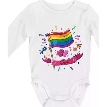 Pride vlajka - Body kojenecké s dlouhým rukávem - Dlouhý r. 3-6 měs ( Bílá )