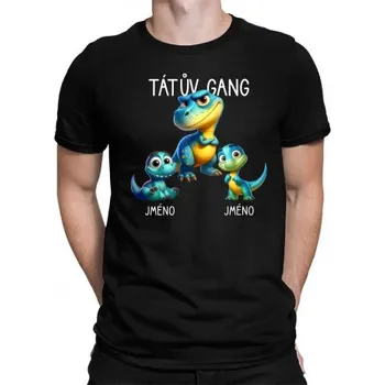 Žertovný předmět Tričkový.cz - Tátův Gang (dinosauři) - dvě děti - pánské tričko s potiskem - personalizovaný produkt