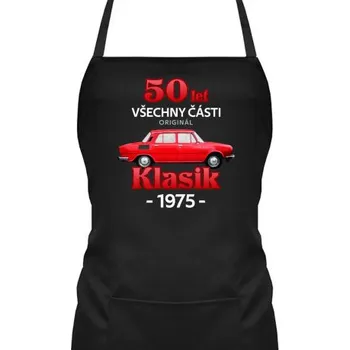 Žertovný předmět 50 let - všechny části originál - Klasik 1975 - zástěra s potiskem- Tričkový.cz