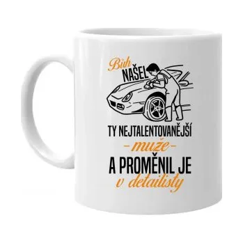 Žertovný předmět Bůh našel ty nejtalentovanější detailisty - hrnek s potiskem- Tričkový.cz