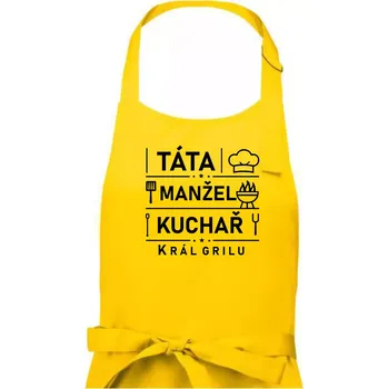 Kuchyňská zástěra Táta manžel kuchař král grilu - Pánská zástěra na vaření - Univerzální velikost ( Žlutá )