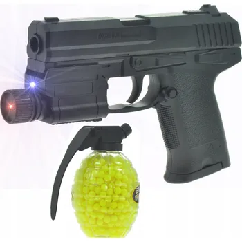 Obraz PISTOLE NA KULIČKY HK ASG 6mm LASEROVÝ ZAMĚŘOVAČ SVÍTILNA + GRANÁTY