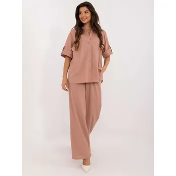 Pudrový lněný letní set LK-KMPL-509670.91 růžový S/M