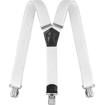 Kšandy Šle na kalhoty bílé šířka 4 cm + 3 ocelové klipy (Široké šle na kalhoty 4cm)