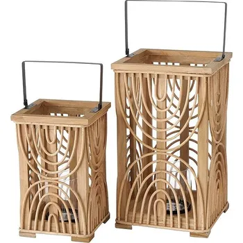 Lucerna Boltze Home Dřevěná lucerna Raimo, 2 ks Hnědá