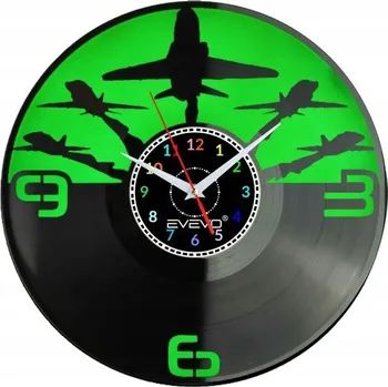 Hodiny VOJENSKÉ LETADLO F-16 HODINY NÁSTĚNNÉ FLUORESCENČNÍ POZADÍ VINYLOVÁ DESKA