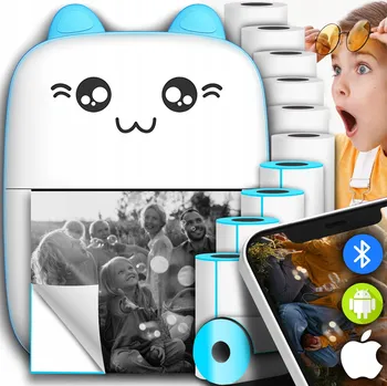 Drukuś Mini Termální Tiskárna Mini Kočka na Fotky, Nálepky + 11 Kusů Rolek