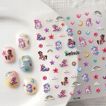 Samolepky na nehty Samolepící konvexní vzory - Duha, Jednorožec