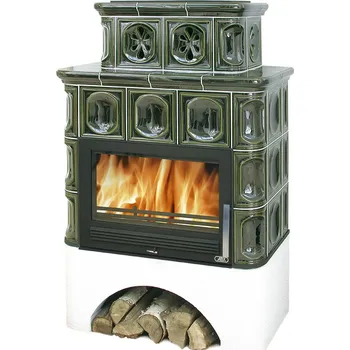 Krbová kamna Kachlová kamna na dřevo ABX KARELIE, 12 kW, zelená, bílý sokl, TPL 10,5kW 304811TPL + Doprava Zdarma