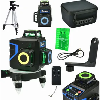 Měřící laser Geko Laserový křížový samonivelační 3x360 ZELENÉ PAPRSKY + stojan