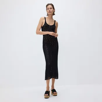 Dámské šaty Reserved - Ažurové šaty s příměsí lnu - černý - 471GX-99X - 471GX-99X-S