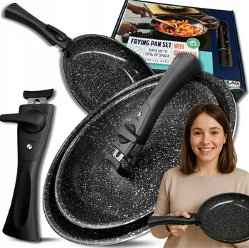 Pánev Sada pánví 3 kusy černá 24/28 cm s nepřilnavým povrchem a rukojetí