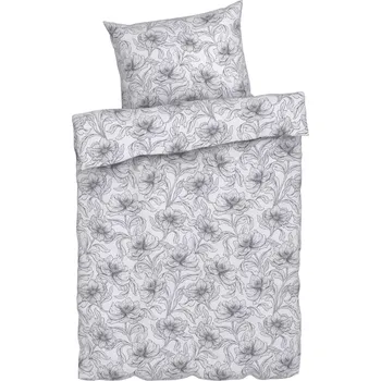 Povlečení LIVARNO home Ložní povlečení Renforcé, 140 x 200 cm, 70 x 90 cm (květiny/bílá/šedá)