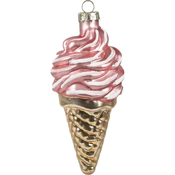 Vánoční ozdoba Růžovozlatá skleněná ozdoba zmrzlina - Ø 7*14 cm