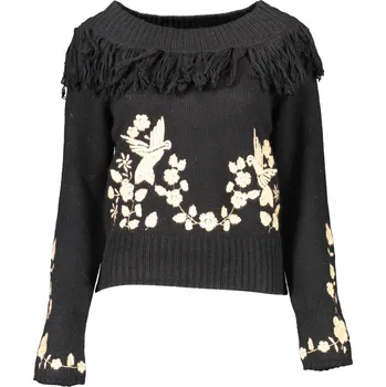 Dámský svetr Černý dámský svetr s ozdobnými třásněmi BLUGIRL černá | krémová 3363356