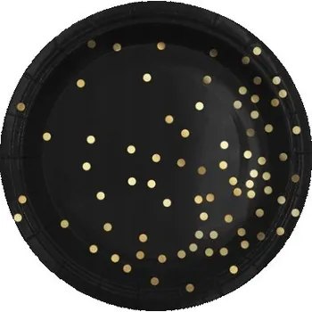 Party nádobí Talířky Na Jedno Použití Papírové Černé se zlatými tečkami 6 ks na oslavu