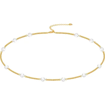 Řetízek Olivie Stříbrný perlový náhrdelník GOLD 9702 ≤6 g.