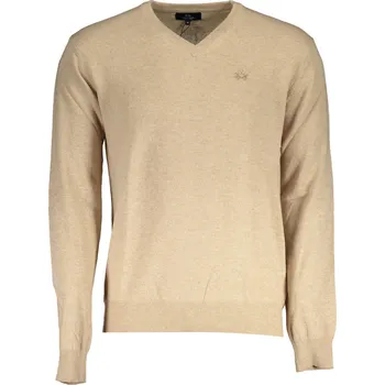 Pánský svetr Pánský béžový svetr s výstřihem do V La Martina krémová 3358884