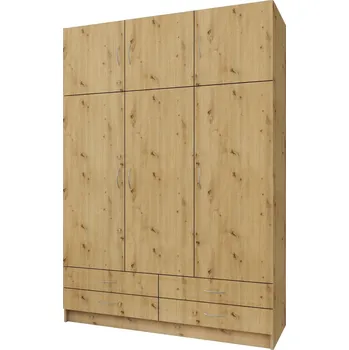 Šatní skříň Skříň Geri 135cm - Skříň třídvéřová kombinovaná s nástavecem a šuplíky