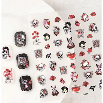 samolepka Samolepky Konvexní 3D na nehty Vzorky - Halloween, Lebky