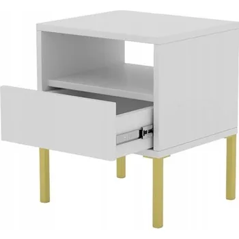 Noční stolek Noční stolek ERYNE moderní s poličkou bílý zlaté kovové nohy