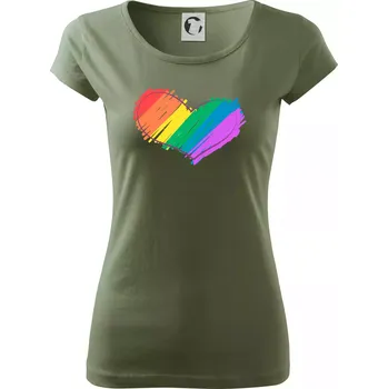Dámské tričko Srdce čmárané - Dámské triko Pure - S ( Khaki )