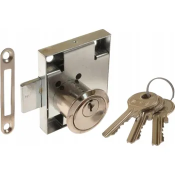 Nábytkové kování POVRCHOVÝ NÁBYTKOVÝ ZÁMEK S VÁLCEM PRO NÁBYTKOVÉ DVEŘE 56X45MM PRAVÝ