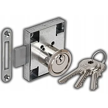 Nábytkové kování POVRCHOVÝ NÁBYTKOVÝ ZÁMEK S VÁLCOVOU VLOŽKOU PRO NÁBYTKOVÉ DVEŘE A ZÁSUVKY 56X45MM